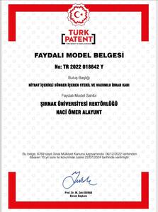 Şırnak Üniversitesi öncülüğünde faydalı bir model daha Türk Patent ve Marka kurumu tarafından tescillendi